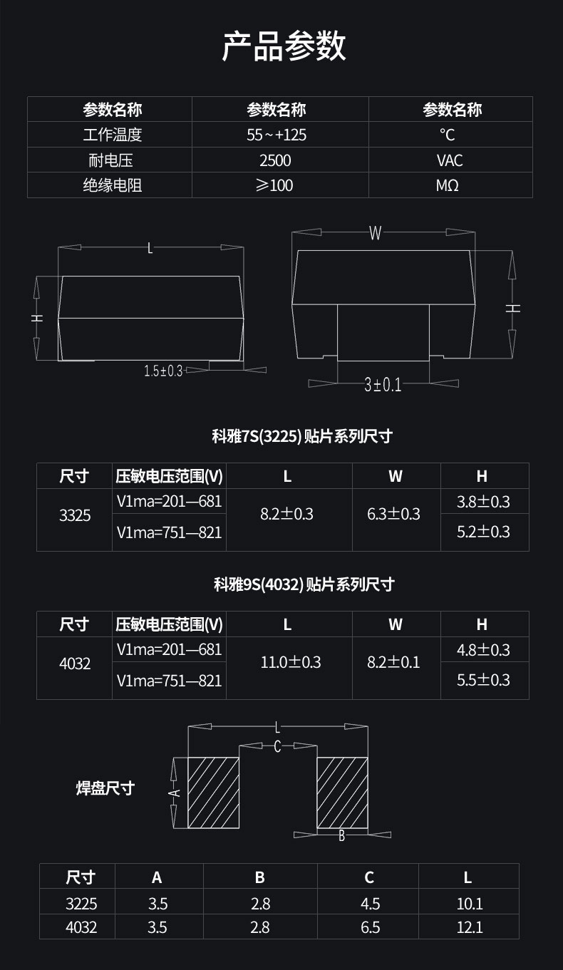 JK-ET貼片壓敏電阻參數