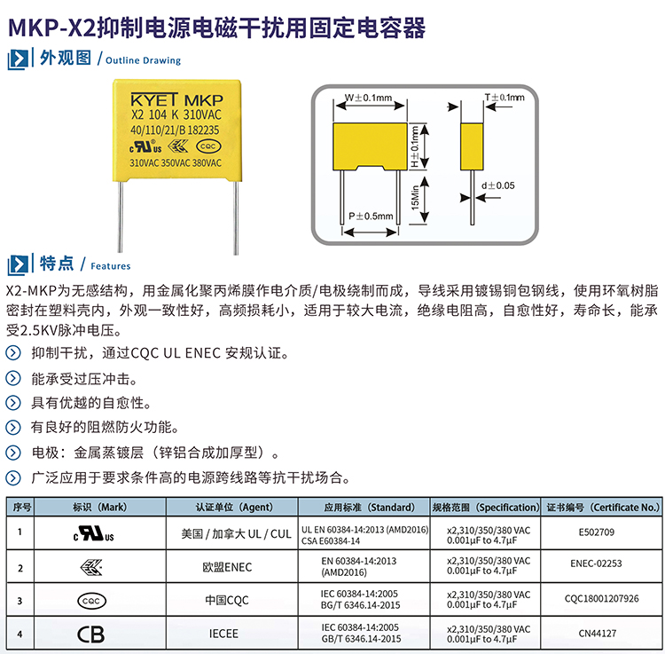 X2安規(guī)電容器的介紹